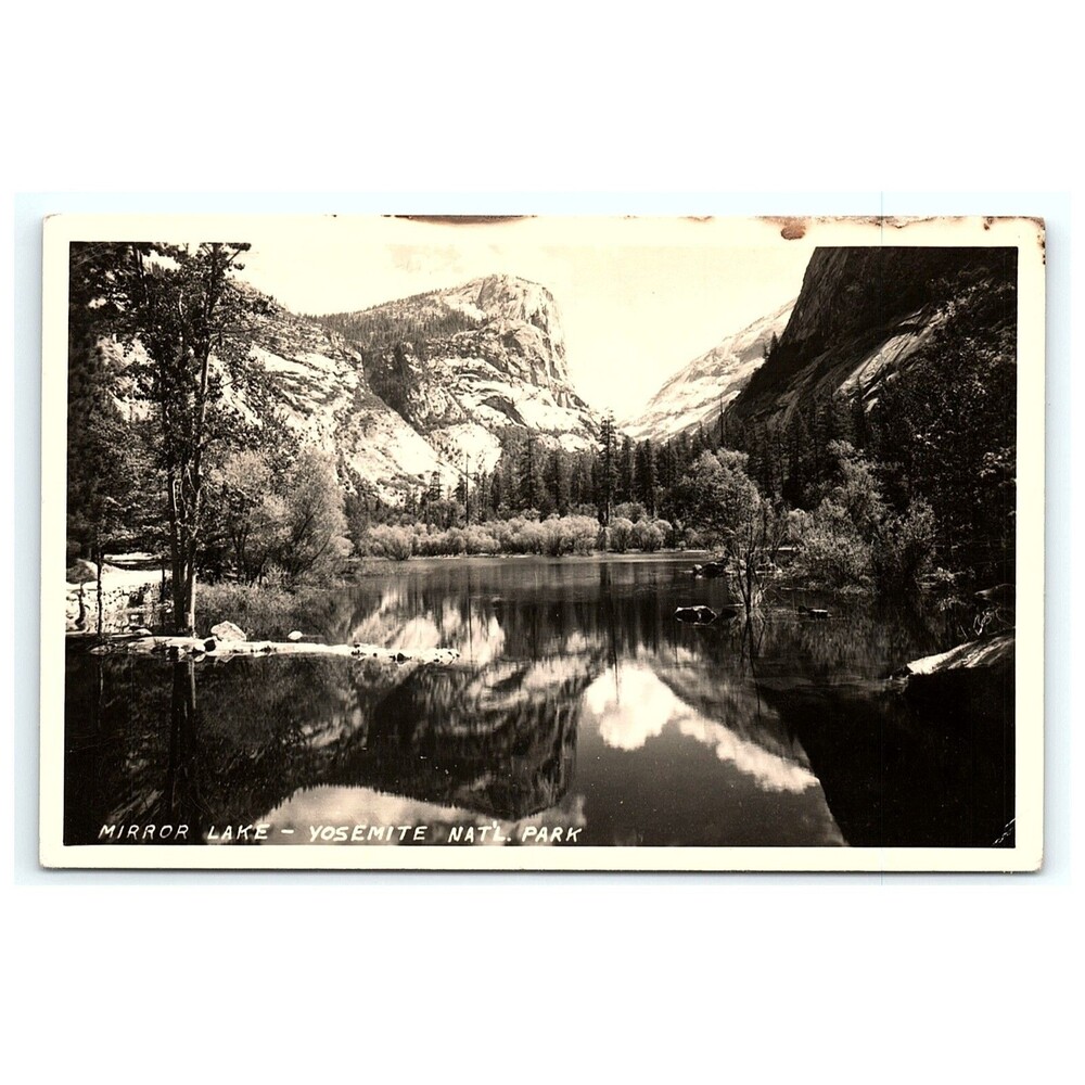 Yosemite National Park Mirror Lake Postcard RPPC Mt Watkins California
